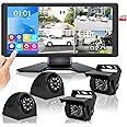 RV Backup Camera System with 10.36’’ 4K Monitor for RV Truck Bus Trailer with 4 Rear/Side View 1080P HD Cameras 4 Splits Touch Screen DVR Recording IP69 Waterproof Bluetooth Music Video Avoid Blind