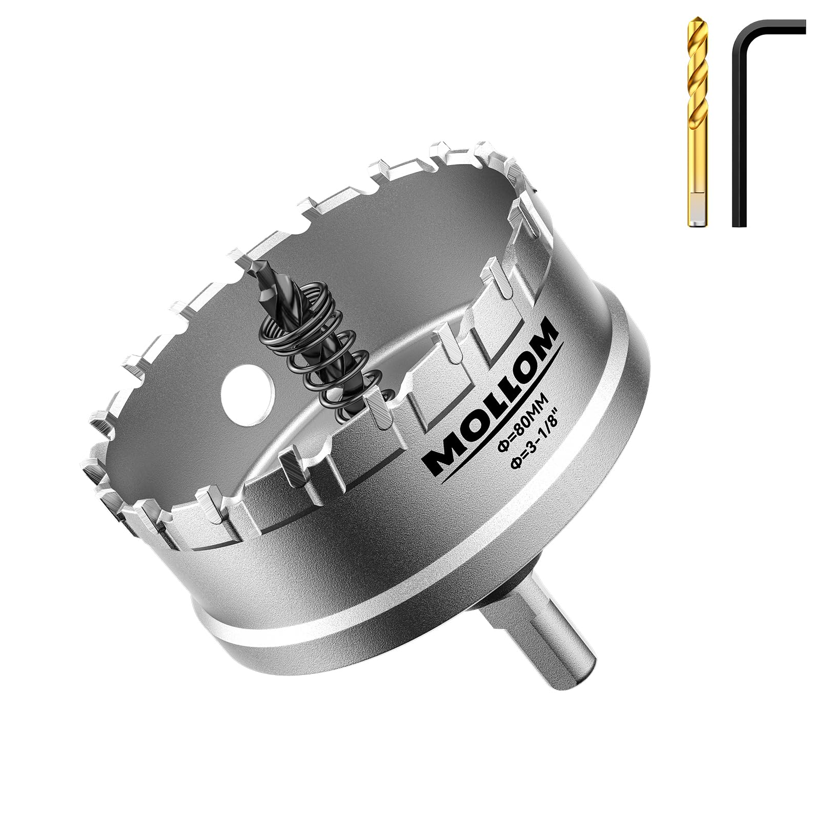 Photo 1 of Mollom (3-1/8''|80mm) Heavy Duty Carbide Hole Saw with 2 Pilot Drill Bits, Hole Cutter cuts Stainless Steel, mild Steel, Iron, Copper, Brass, Plastic