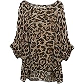 Rokou Women Chiffon Blouse Floral Batwing Sleeve Beach Cover Loose Tunic Shirt Tops