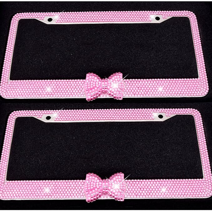 Bling Bling License Plate Frames 2 Pack 8 Row Pure Handmade Waterproof Glitter