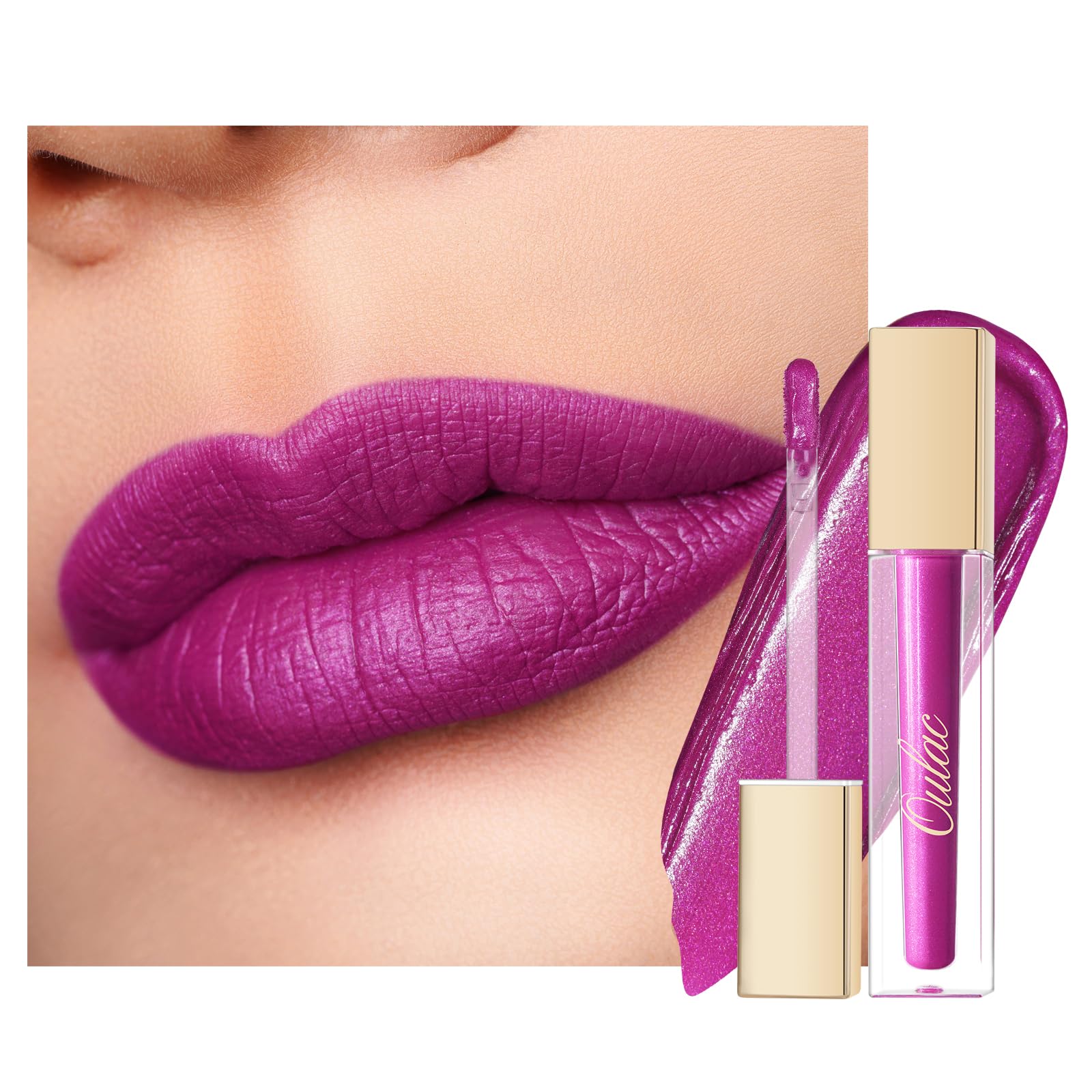 Oulac Matte Liquid Purple Lipstick for Women, Fuchsia Long Lasting Lip Gloss, Waterproof Highly Pigmented Creamy Formula Lipstick with Vitamin E, Vegan, 4.5ml (MS02) — image 1