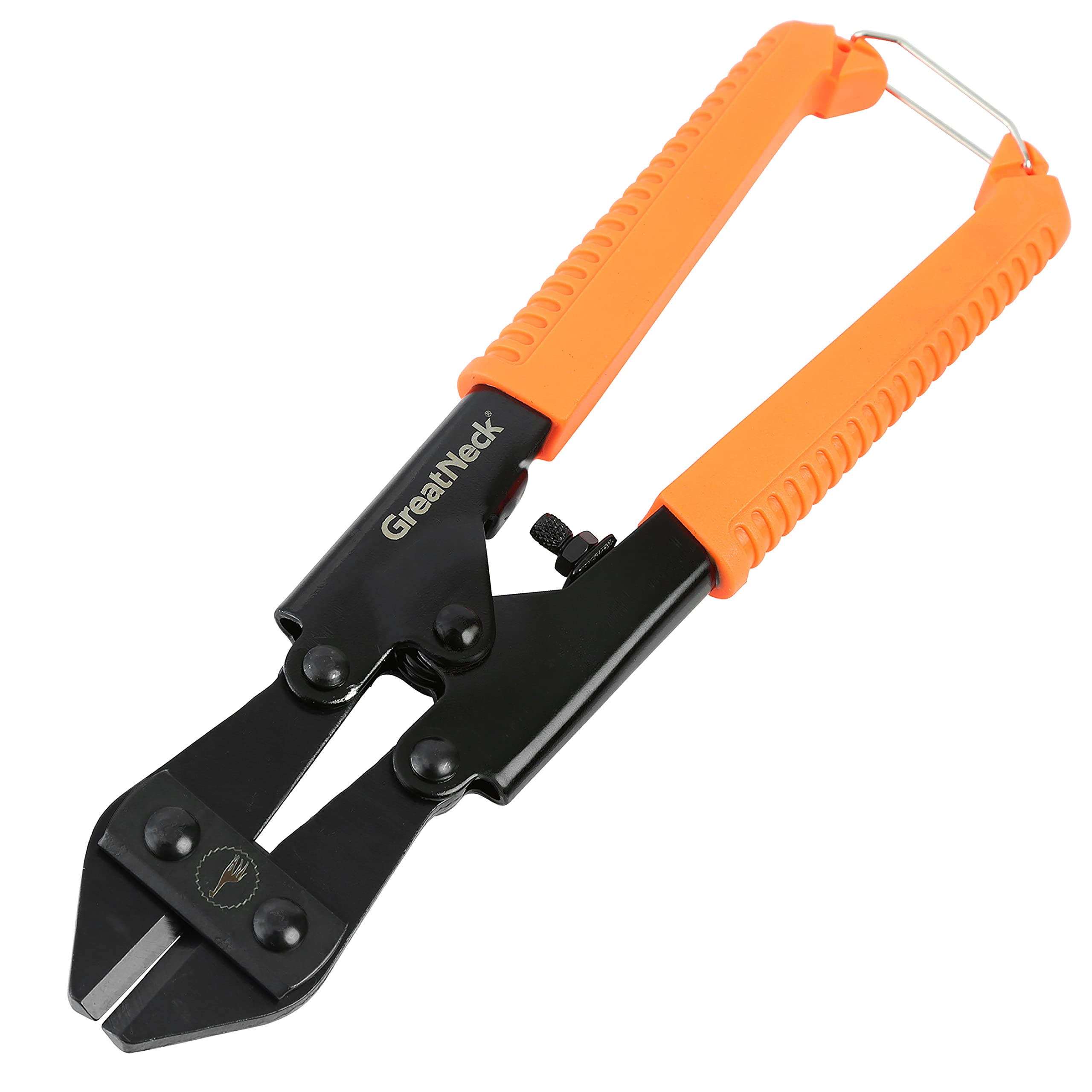 GreatNeck BC8 Mini Bolt Cutters, Bolt Cutter for Cutting Chain, Rod, and Heavy Wire, Drop Forged Steel Jaws, Adjustable Replaceable Blades, Cushioned Grip, Tubular Steel Handles