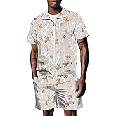 UOUA 80s Outfit for Men 90s Color Block Costumes 2 Piece Retro Short Sleeve Jacket & Shorts Set for Party