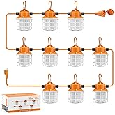 NS 100FT Construction String Lights 150W LED Industrial Grade 15000LM 5000K IP65 Linkable for Construction Sites, Temporary Work, Renovation, Jobsite,All Outdoor Lighting, with 10 Bulbs and Hook