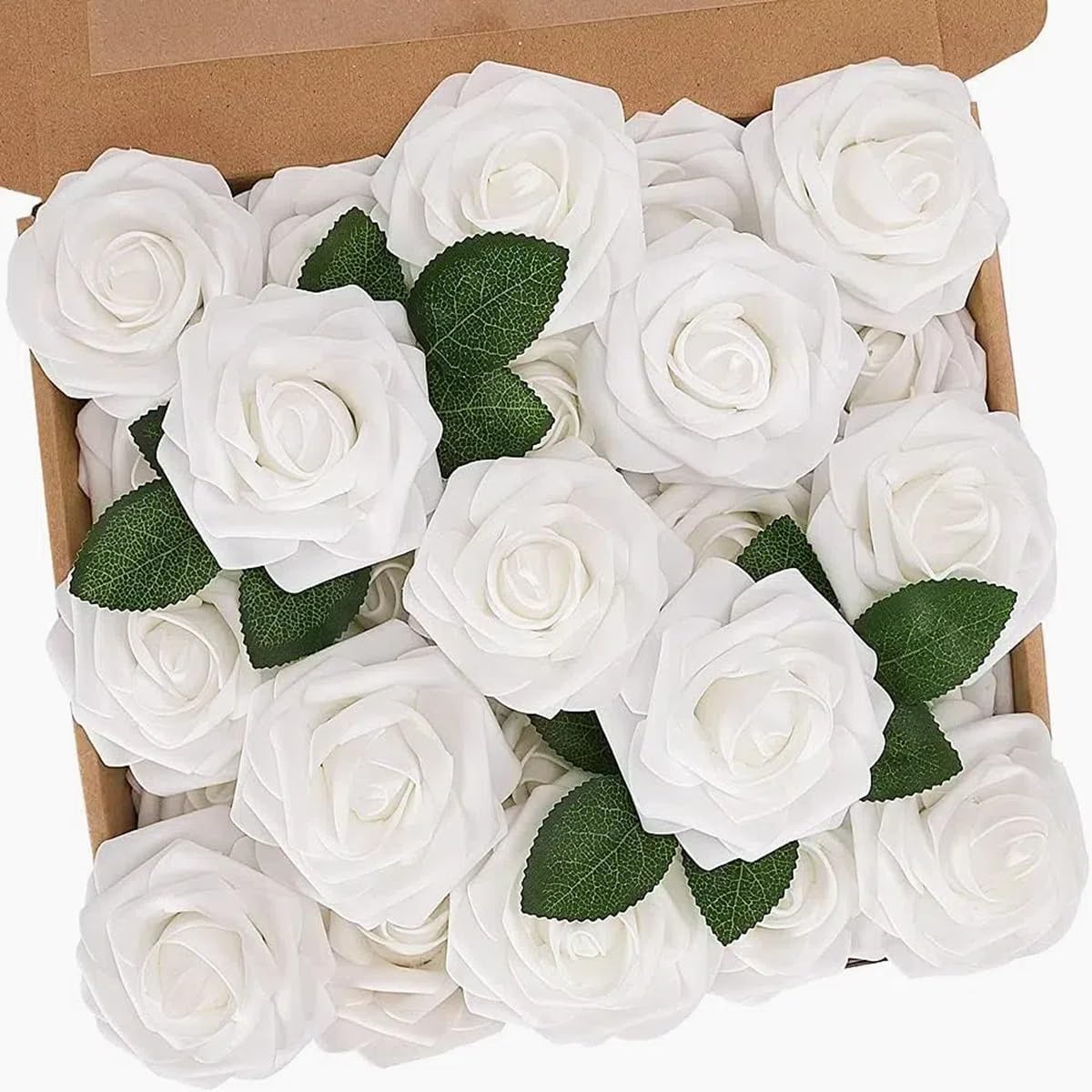 N&T NIETING Artificial Roses Flowers, 30Pcs Real Touch Foam Roses White Fake Flower for DIY Wedding Bridal Bouquets Floral arrangement Baby Shower Party Table Centerpieces Home Decorations,White