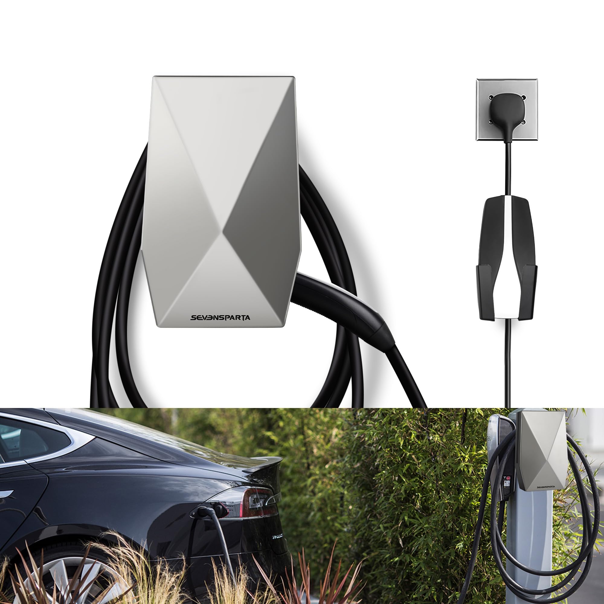 Photo 1 of SEVEN SPARTA Upgraded Aluminum Charging Cable Holder with Chassis Bracket Compatible with Tesla Cyberturck Model 3 Model Y Model X Model S Charger Cable Organizer Accessories for Wall Connector