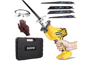 SUVIYA Reciprocating Saw Compatible with DeWalt 20V Battery, Cordless Recipro Saw, 0-3500SPM Variable Speed, Tool-free Blade Change, Electric Reciprocating Saw 4 Saw Blades Kit for Wood/Metal/PVC Cutting
