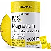 Magnesium Glycinate Gummies 400mg - Sleep Gummies for Kids & Adults - Magnesium Glycinate Chewable High Absorption for Muscle Recovery, Better Sleep & Relaxation, 60 Count, Pineapple