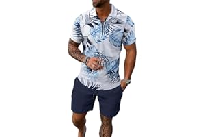 JUDFPIE Men's shorts suit two-piece polo shirt fashion summer sports casual suit men's 1/4 zipper short sleeve