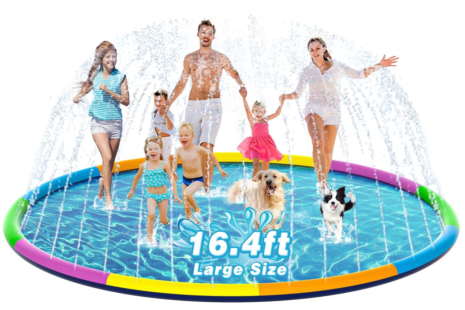 EPN Splash Pad, 16.4 FT Size Extra Large Sprinkler Play Mat for Dogs & Kids, Thicker Pool Summer Outdoor Water Toys Fountain Pad for 3+ Children & Pets