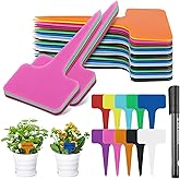 Greaner 4 Inch Plant Identification Stakes, 100 PCS Durable Garden Plant Markers, Plastic Plant Tags with Marker Pen, T-Type Plant Name Stakes for Vegetable, Herb, Flower, Tree(Multicolor)