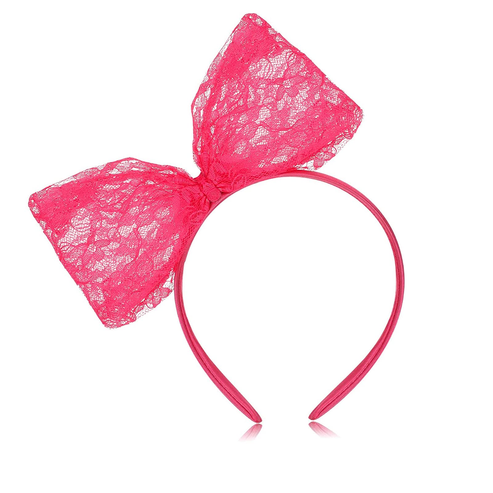 YUEXINYAN Neon Lace Bow Headband Retro Lace Hair Bands Hoop Exquisite Workmanship Large Bowknot Headband for Women Girls 80s Theme Party