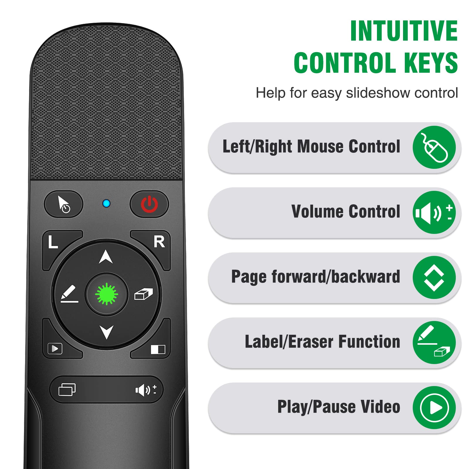 Presentation Clicker Mouse Control with Green Light for PowerPoint Presentations, Wireless Presenter Remote Control Slide Clicker for Classroom Office