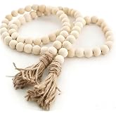 58inch Wood Beads Garland Farmhouse Beads - Natural Prayer Wood String Beads Decorative Beads for Wall Hanging Vase Handle Do
