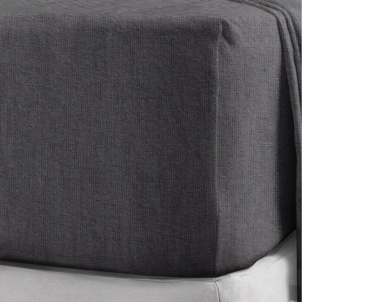 Rayyan Linen Thermal Flannelette Fitted Sheet Brushed 100% Cotton Soft Luxury 25cm Deep Fitted Bed Sheet (Charcoal Grey, Double)