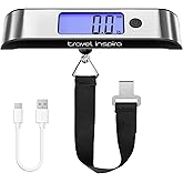 travel inspira Rechargeable Luggage Scale 110lb/50kg - Large Backlit Display - Stainless Steel - Portable Digital Hanging Sca