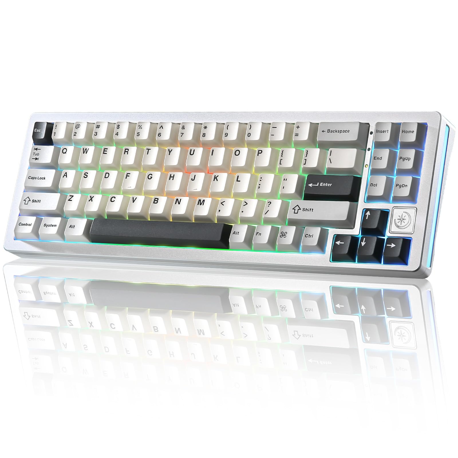 YUNZII AL71 75% Mechanical Keyboard,Full Aluminum CNC,Hot Swappable Gasket,2.4GHz Wireless BT5.0/USB-C Wired,NKRO Programmable RGB Backlight Creamy Typing for Win/Mac(Silver,Crystal White Switch) Image