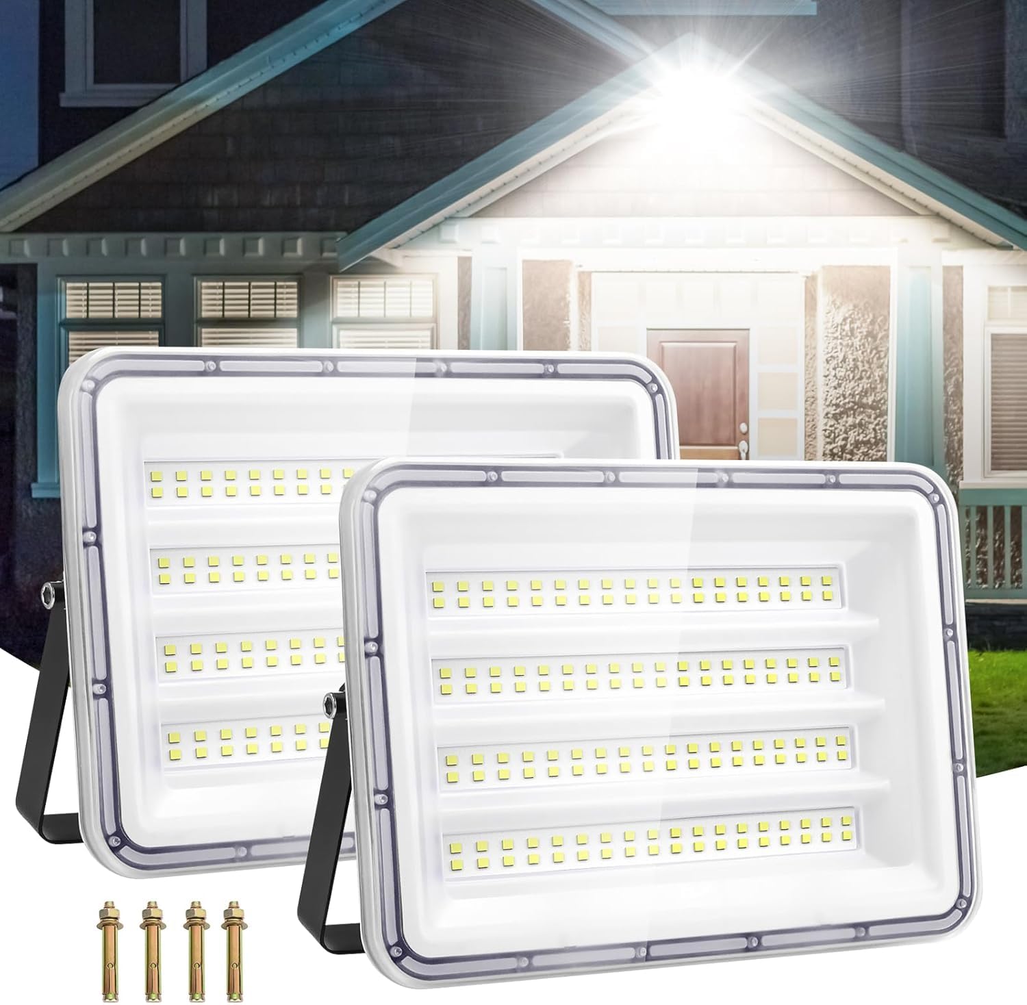 Viugreum 150W LED Outdoor Floodlight 2 Packs, 15000LM Cold White Outdoor Security Lighting Mains Powered, IP66 Waterproof Outside Spotlilght Work Light for Garden Garage Workshop Patio House