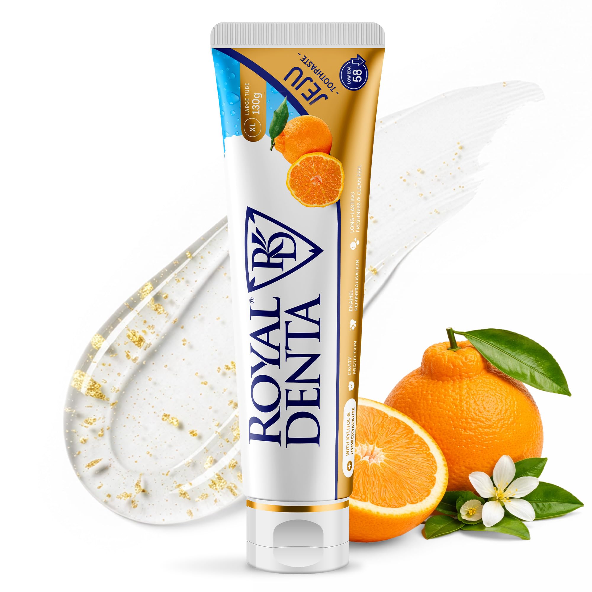 Royal Denta Hydroxyapatite Toothpaste for Adult & Kids 130g, Enamel Repair Remineralizing Toothpaste Gentle on Sensitive Teeth & Gum, with Xylitol, Fluoride & Infused with Gold Particles