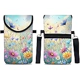 otilil Neoprene Cell Phone Sleeve Pouch Case Bag with Crossbody Strap Neck Lanyard for Women 7.5 X 4.3 in Colorful Flowers