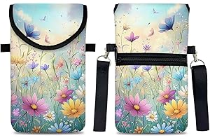 otilil Neoprene Cell Phone Sleeve Pouch Case Bag with Crossbody Strap Neck Lanyard for Women 7.5 X 4.3 in Colorful Flowers