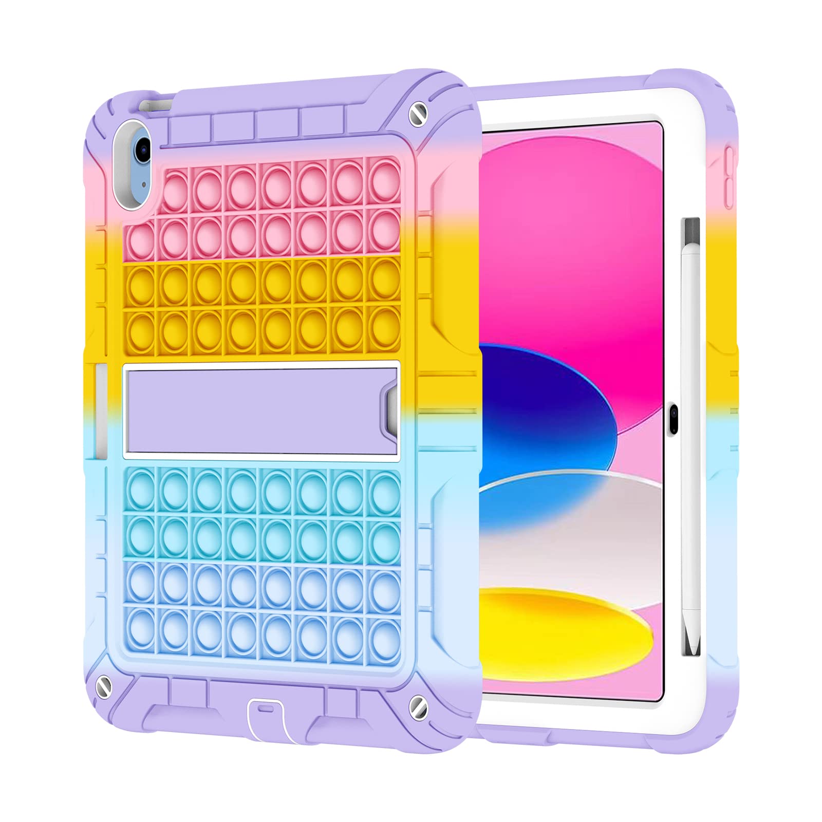 XZC for iPad (A16) 11th Generation 11 Inch 2025/ iPad 10th Generation Case 10.9 Inch 2022 Push Pop Shockproof Robust Protective Case with Pen Holder Kickstand Shoulder Strap (Rainbow 2) — image 1