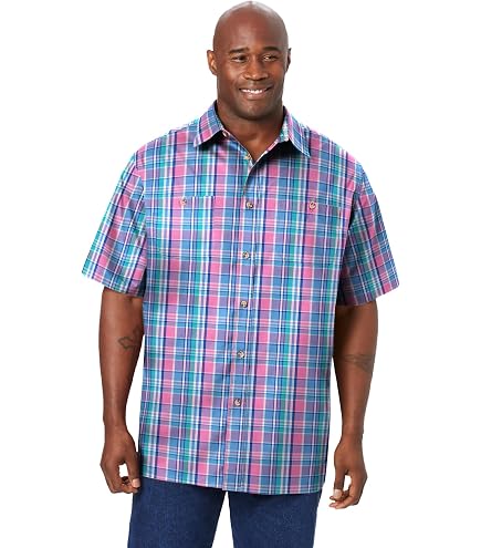 KingSize Wrinkle-Resistant Short Sleeve Button Down, Printed