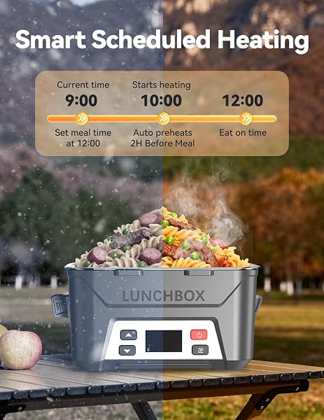 EAST OAK CORDLESS ELECTRIC LUNCH BOX FOR ADULTS, BATTERY POWERED HEATED LUNCH BOX FOR WORK, TRAVEL, 5.5 CUPS RECHARGEABLE SELF HEATING FOOD HEATER, MEMORY FUNCTION & AUTOMATIC KEEP WARM, GREY