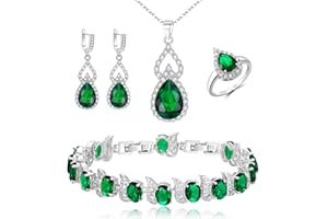 BriLove Wedding Jewelry Set for Women Bride Bridesmaid, Gorgeous Cubic Zirconia Teardrop Necklace Earrings Bracelet Adjustable Ring Gift for Birthday/Anniversary/Mother’s Day