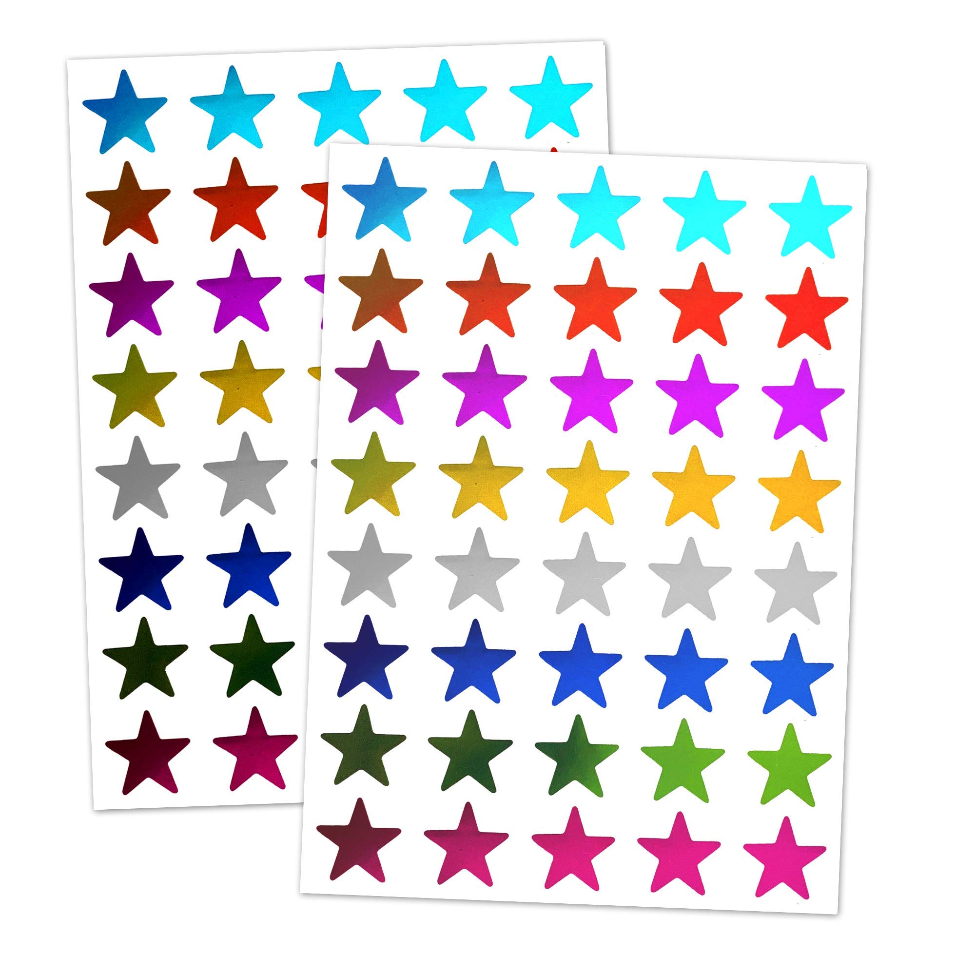 8 Colours, 1000 Pack, Foil Star Metallic Stickers, 15mm
