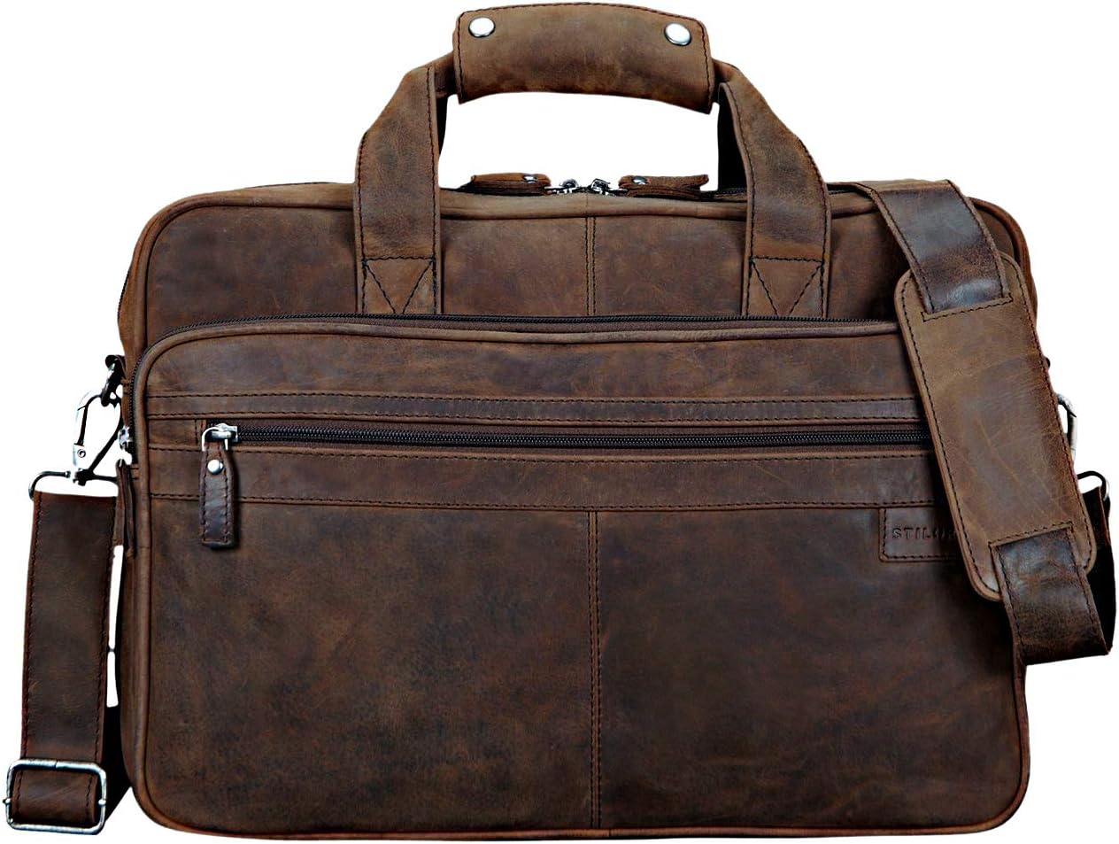 STILORD "Atlantis" Leather Business Bag Large Vintage Teacher Bag Large Leather Business Bag for Trolley Attachable Genuine Leather Colour:Missouri - Image 4