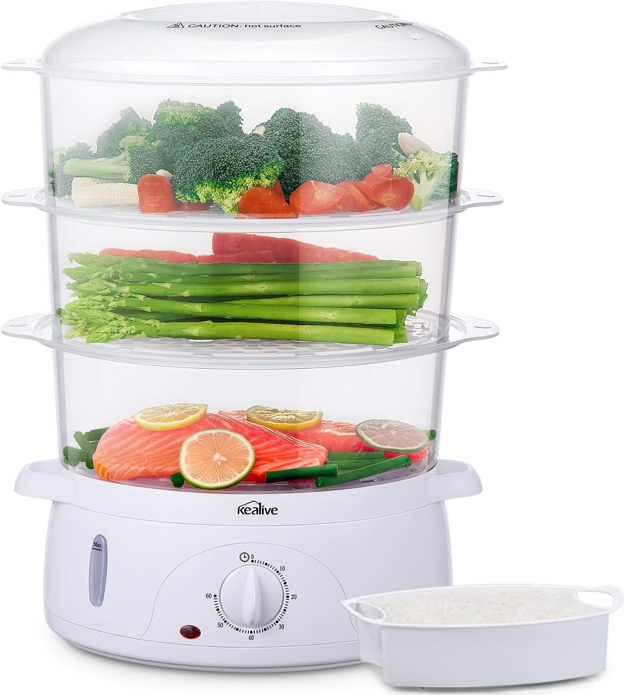 Food Steamer, 9.5 Quart Vegetable Steamer BPA-Free with Timer and 3 Tier Stackable Baskets, Electric Steamer Pot Cooker with Egg Holders and Rice Bowl , 800W Fast Heat Up, by Kealive
