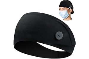 ABAMERICA Headbands with Button for Mask, Wide Nurses Headbands Non Slip Elastic Ear Protection for Women Men Doctors Sweatband Headband (BUTTON- 1 PACK COLOR05)