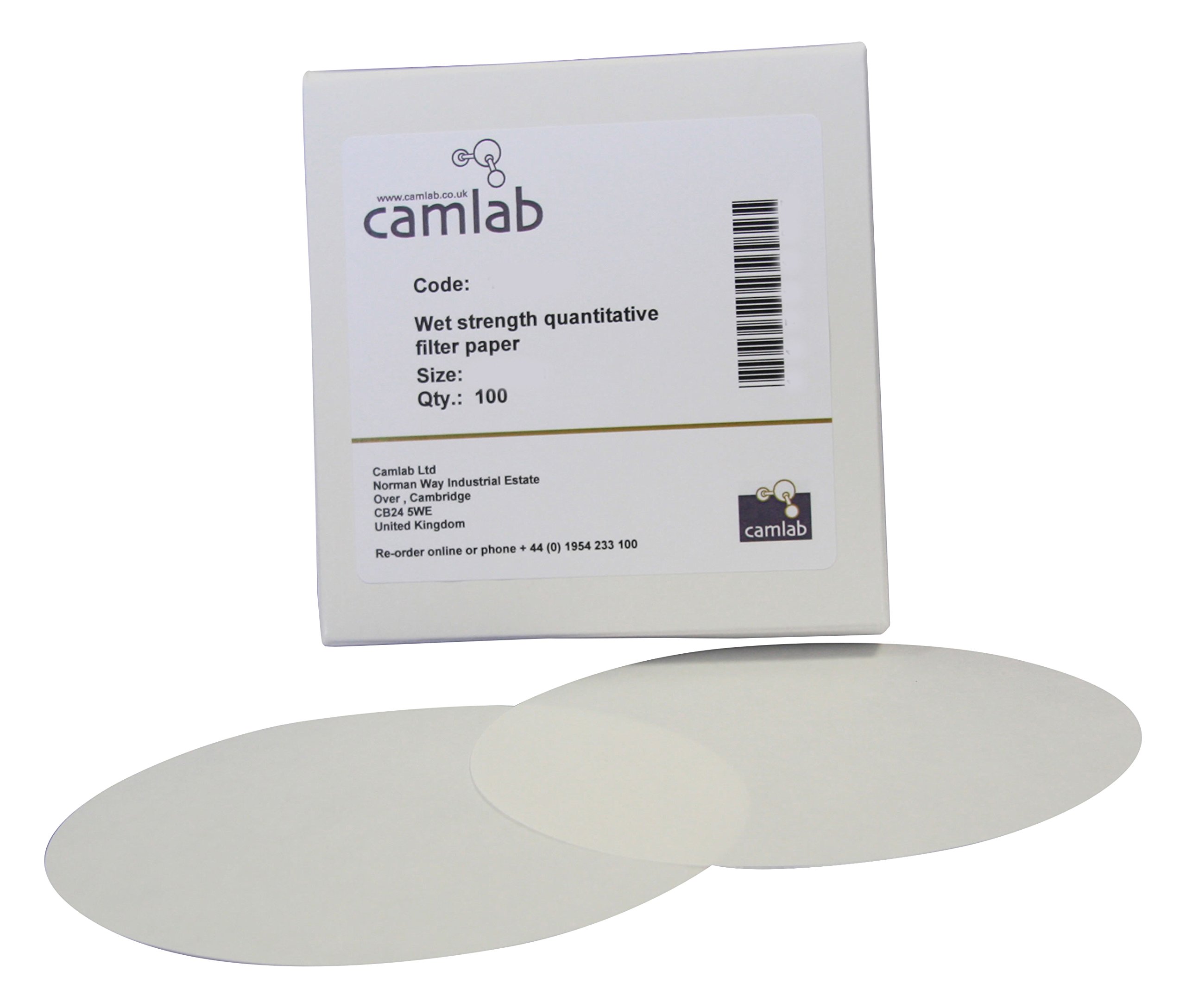 Camlab 1188114 Grade 55 [542] Quantitative Wet Strength Filter Paper, Ashless, Diameter 400 mm (Pack of 100)