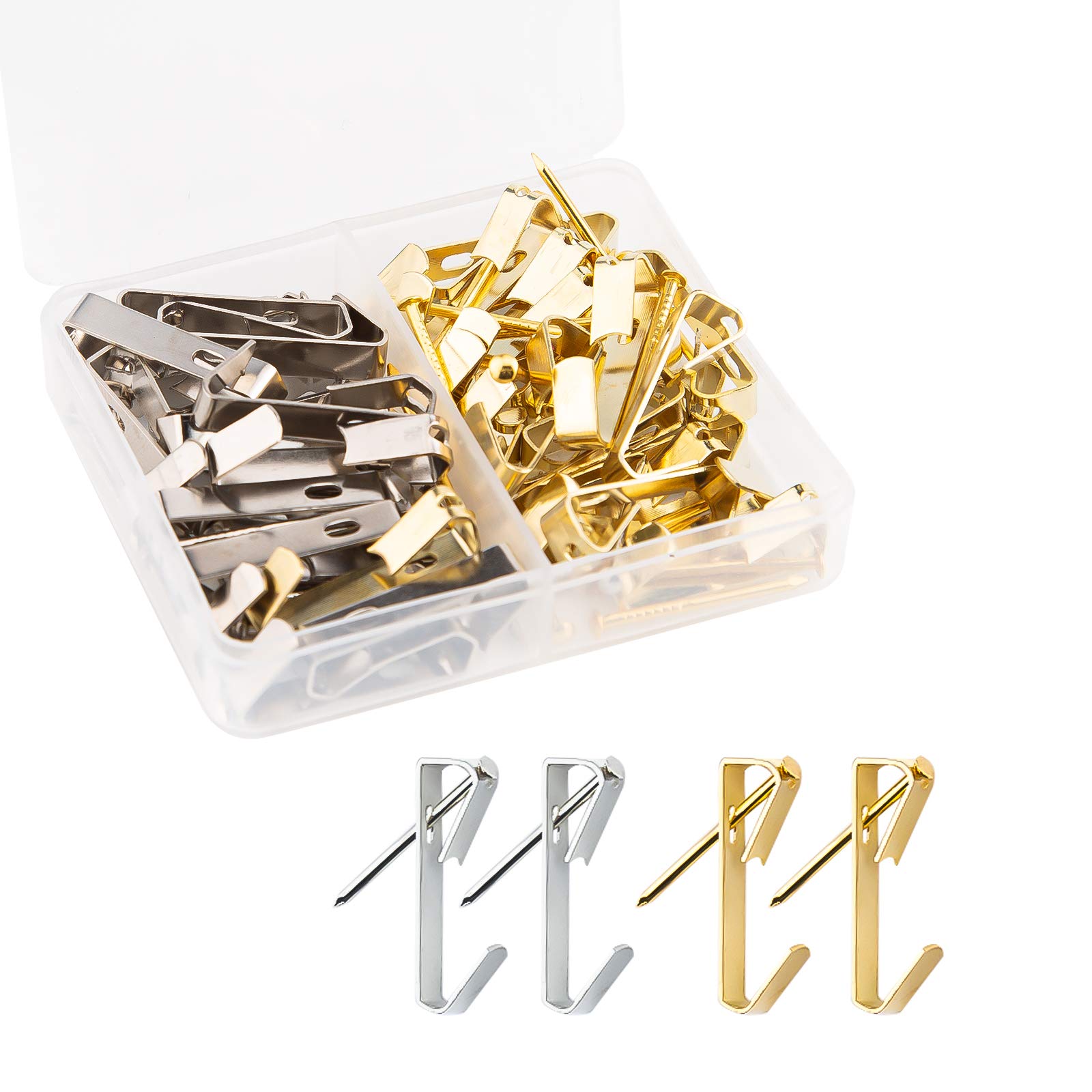LUTER 40Pcs Picture Hooks with Nails, 30lbs Stainless Steel Picture Hangers Hooks on Wooden Drywall for Hanging Picture Photo Frame Mirror Clock House Decoration (Gold, Silver)