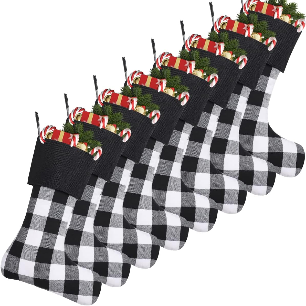 Stockings & Holders - Cootato 8 Pack Christmas Stockings, 18 Inch Buffalo Plaid Christmas Stockings Large Personalized Stocking Decorations for Family Xmas Holiday Party (Black Cuff/Black and White Plaid)