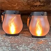 FoxFlame Schoolhouse Solar Lanterns Outdoor Waterproof - Realistic Flickering Flame, 3 Lighting Modes with Rope Handle Design, Waterproof & Solar-Powered for Patio,Porch and Tabletop 2 Pack