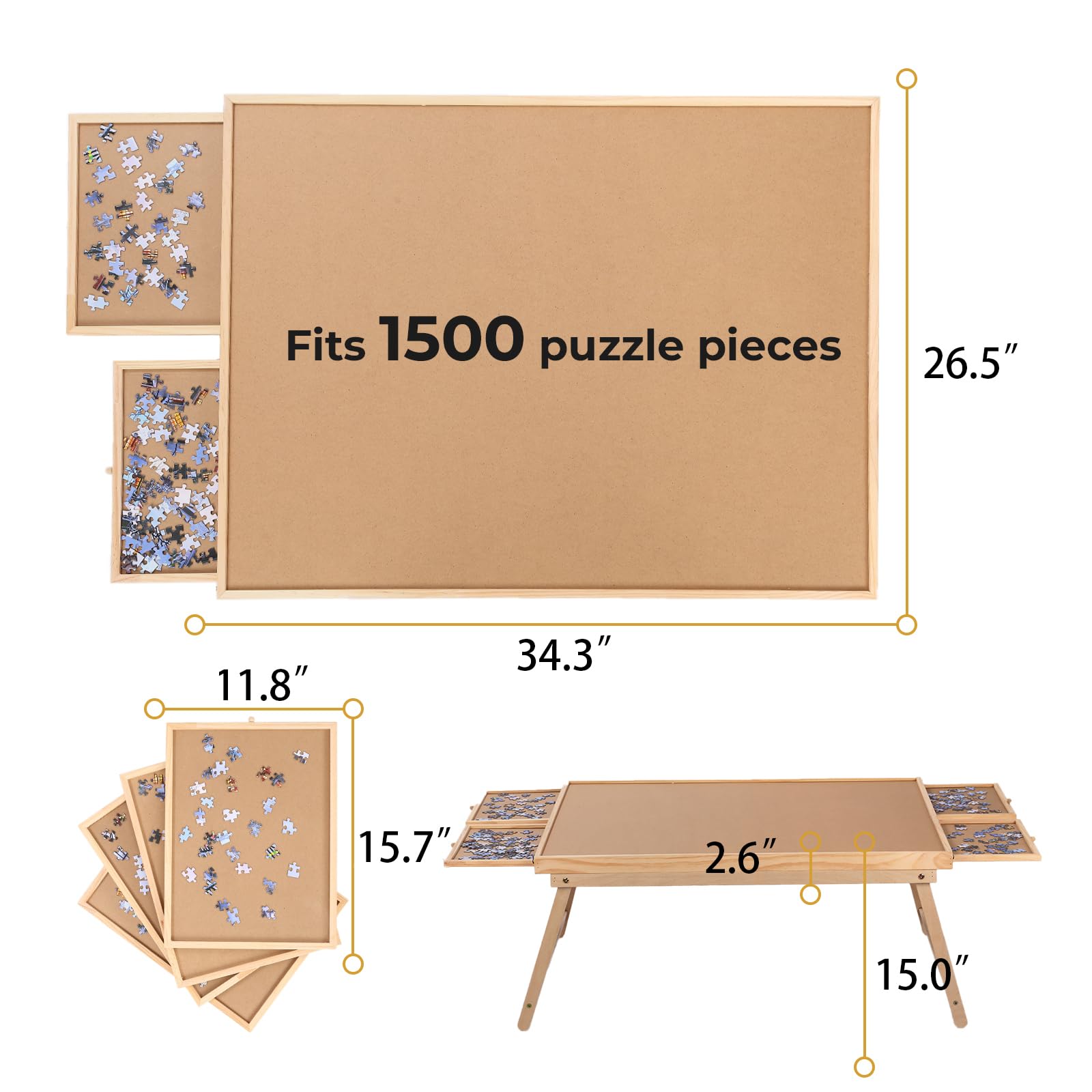 Yacona Puzzle Board 1500 Pieces,34.3”x 26.5” Jigsaw Puzzle Table with 4 Drawers and Cover,Portable Board GameTable with Folding Legs for Adults and Teens
