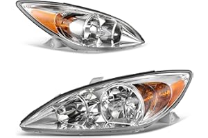 AUTOSAVER88 Headlight Assembly Compatible with 2002 2003 2004 Camry (Only Fits LE/XLE) Chrome Housing Amber Reflector Clear Lens