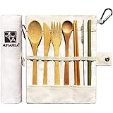 Bamboo Utensils | Eco Friendly Flatware Set | Bamboo Cutlery Set | Bamboo Travel Utensils|Camping Utensils Set | Portable Utensils Set|Knife, Fork, Spoon, Reusable Straws Chopsticks | 7 Pieces,7.9 in