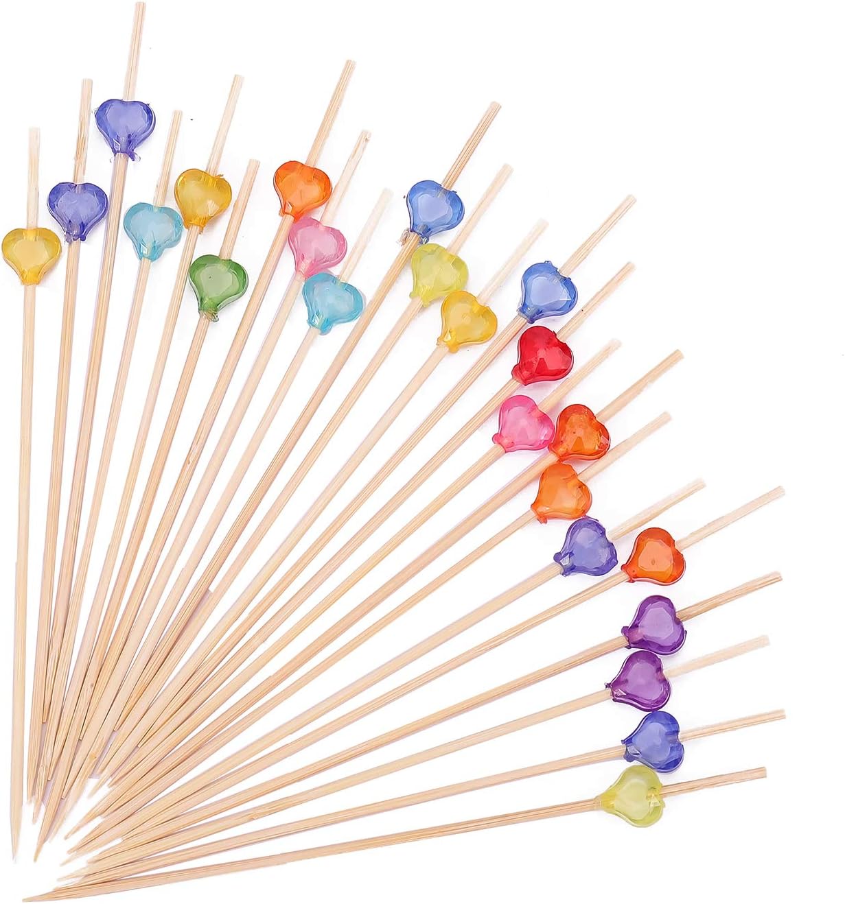 Bamboo Cocktail Toothpicks - 100 Counts Cocktail Picks Handmade Natural Bamboo Cocktail Sticks for Cocktail Appetizers Fruits Dessert - Heart