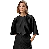 LilySilk Womens Pure Silk Blouse Ladies 32MM Double-Faced Silk Basic Top 3/4 Sleeves Crewneck