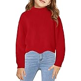 Haloumoning Girls Mock Neck Sweaters Kids Fall Fashion Long Batwing Sleeve Rib Knit Pullover Clothes 5-14 Years