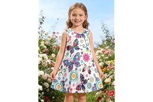 Little Girls Seeveless Dress, Mulitcolor Butterfly Summer Sundress for Kids Toddler 3-7 Years