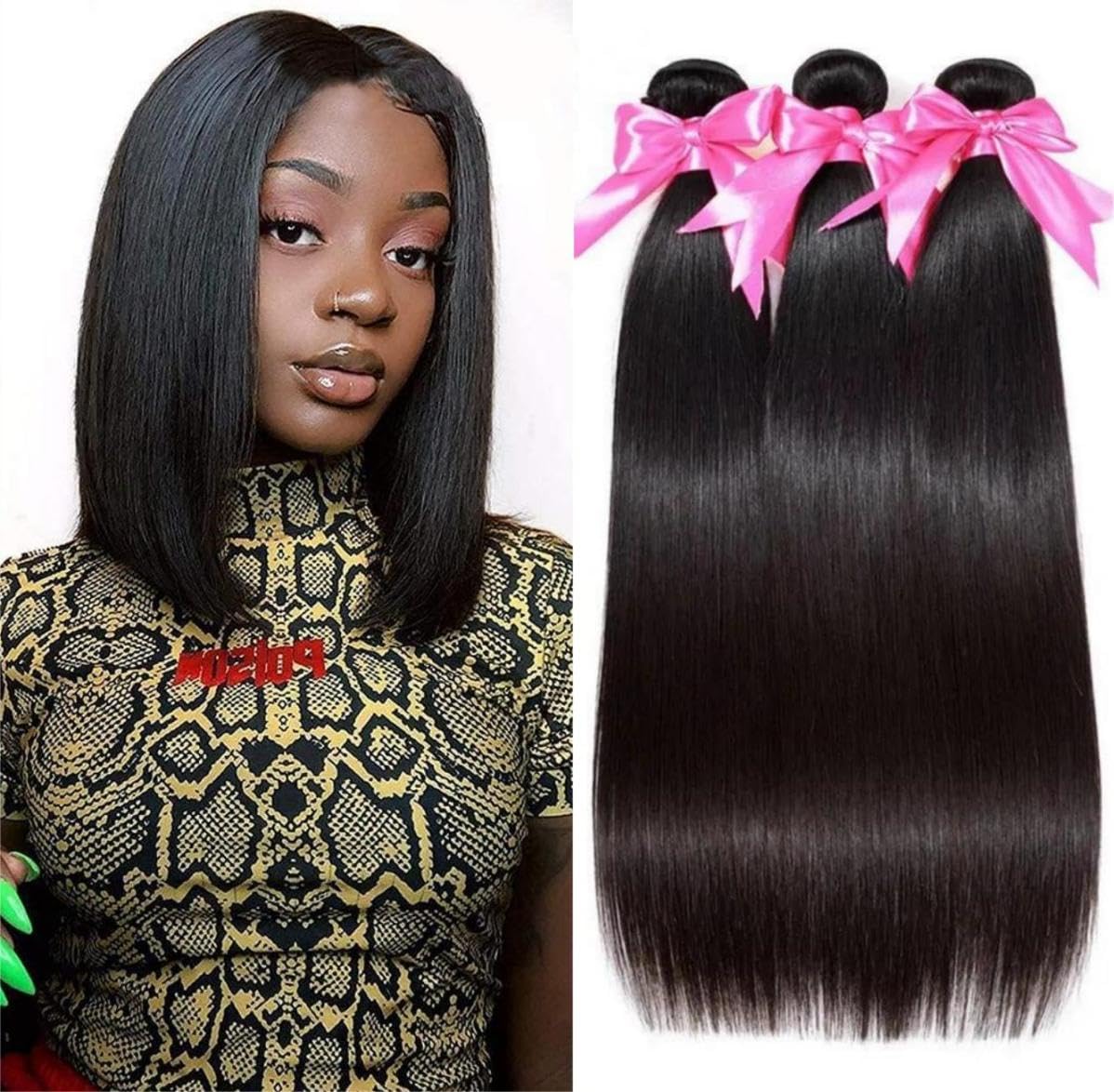 Sexycat Straight Human Hair Bundles 10 12 14 Inch 100% Unprocessed Brazilian Virgin Hair Extensions Weave Weft Bundles Human Hair Natural Color — image 1