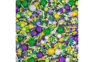SWEETS & TREATS BOUTIQUE Mardi Gras Sprinkles for Cake, Cookie, Cupcake Decorating, and Baking - Mardi Gras Cake Decorations Edible and Fancy in Purple Jimmies, Green Nonpareils, Yellow Sugar Crystal and Pearl Sprinkles