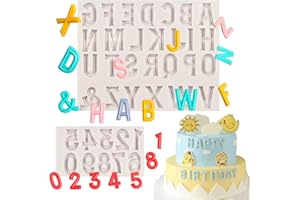 nklbio 26 Capital Letter Fondant Molds, Alphabet Number 0-9 Chocolate Cake Decorating Silicone Mold 2pcs,Birthday Party, Anniversary, Valentine's Day, Candy, Sugar Craft, Mousse, Cookie, Clay, Resin