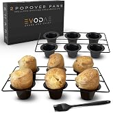 EVODAE Popover Pans Set of 2 &ndash; 12 Cup (2x6) Pro-Grade Carbon Steel, Strong &amp; Durable Build &ndash; Nonstick, PFOA &amp; PTFE Free &ndash; Popover &amp; Yorkshire Pudding Pan &ndash; Carefully Packaged in a Clean Black Box