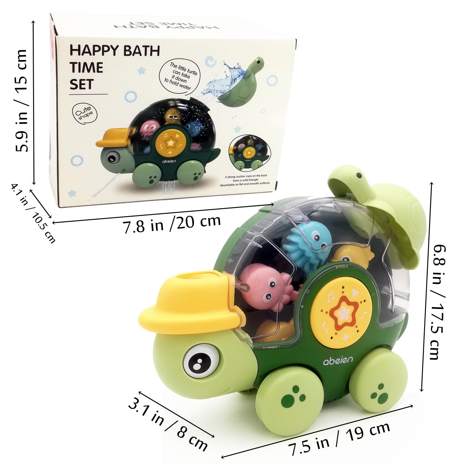 Gosyfeti Turtle Spinner Bath Toy for Baby Toddler, Tortoise Waterwheel with Suction Cup, Interesting Animal Car Vehicle for Girls Boys Children