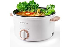 Naibsan Electric Pot with Handle, 2.5L Multifunction Electric Cooker for Shabu-Shabu, Noodles, Pasta, 800W Rapid Non-Stick Frying Pan for Sauté, Portable Ramen Pot for Dorm & Office